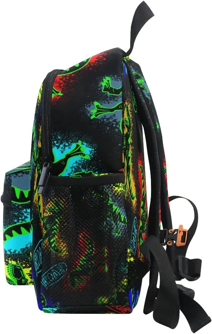 Aflyko Custom Name Roar Neon Dinosaur Kids Backpack for Daycare Bookbag Kindergarten Daypack for Toddler Girls Boys 10" × 4" × 12"