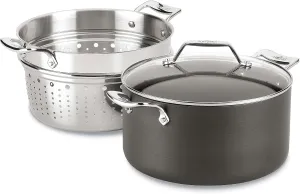 All-Clad Essentials Hard Anodized Nonstick Multi-Pot 7 Quart Oven Broiler Safe 500F Strainer, Pasta Strainer with Handle, Pots and Pans Black