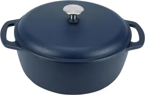 Amazon Basics Cast Iron Dutch Oven Pot with Lid, Enameled, Round, Dual Handles, Heavy-Duty, Medium, 6-Quart, Matte Navy