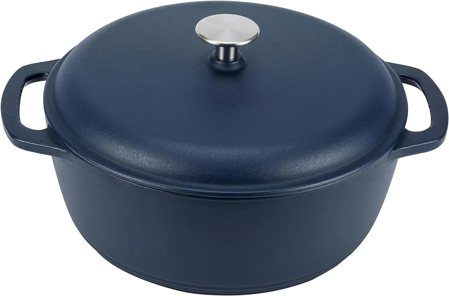 Amazon Basics Cast Iron Dutch Oven Pot with Lid, Enameled, Round, Dual Handles, Heavy-Duty, Medium, 6-Quart, Matte Navy