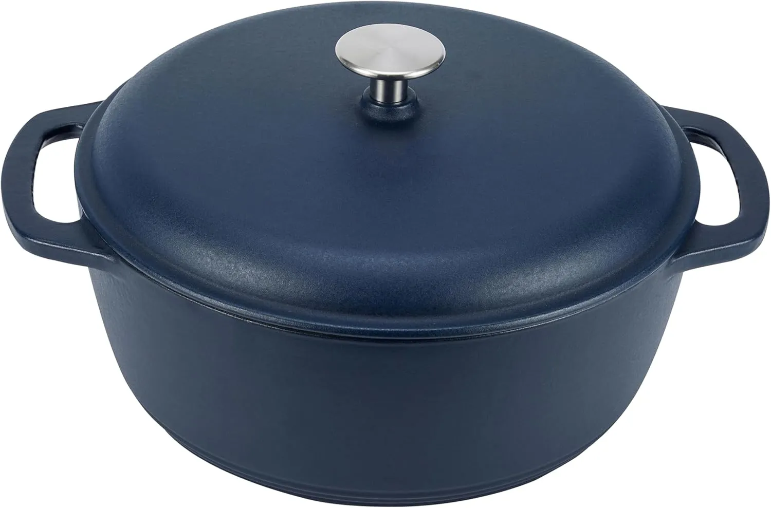 Amazon Basics Cast Iron Dutch Oven Pot with Lid, Enameled, Round, Dual Handles, Heavy-Duty, Medium, 6-Quart, Matte Navy