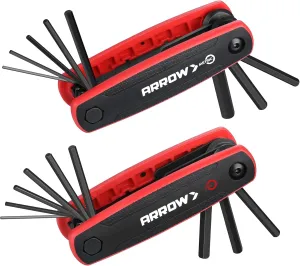 ARROW 17PCS Folding Allen Wrenches Sets, SAE and Metric Hex Key Set, Cr-V Steel with Chamfered Edges, 2-Pack Portable Multitool Allen Key Kit for Bicycle, Furniture and Electrical Repair