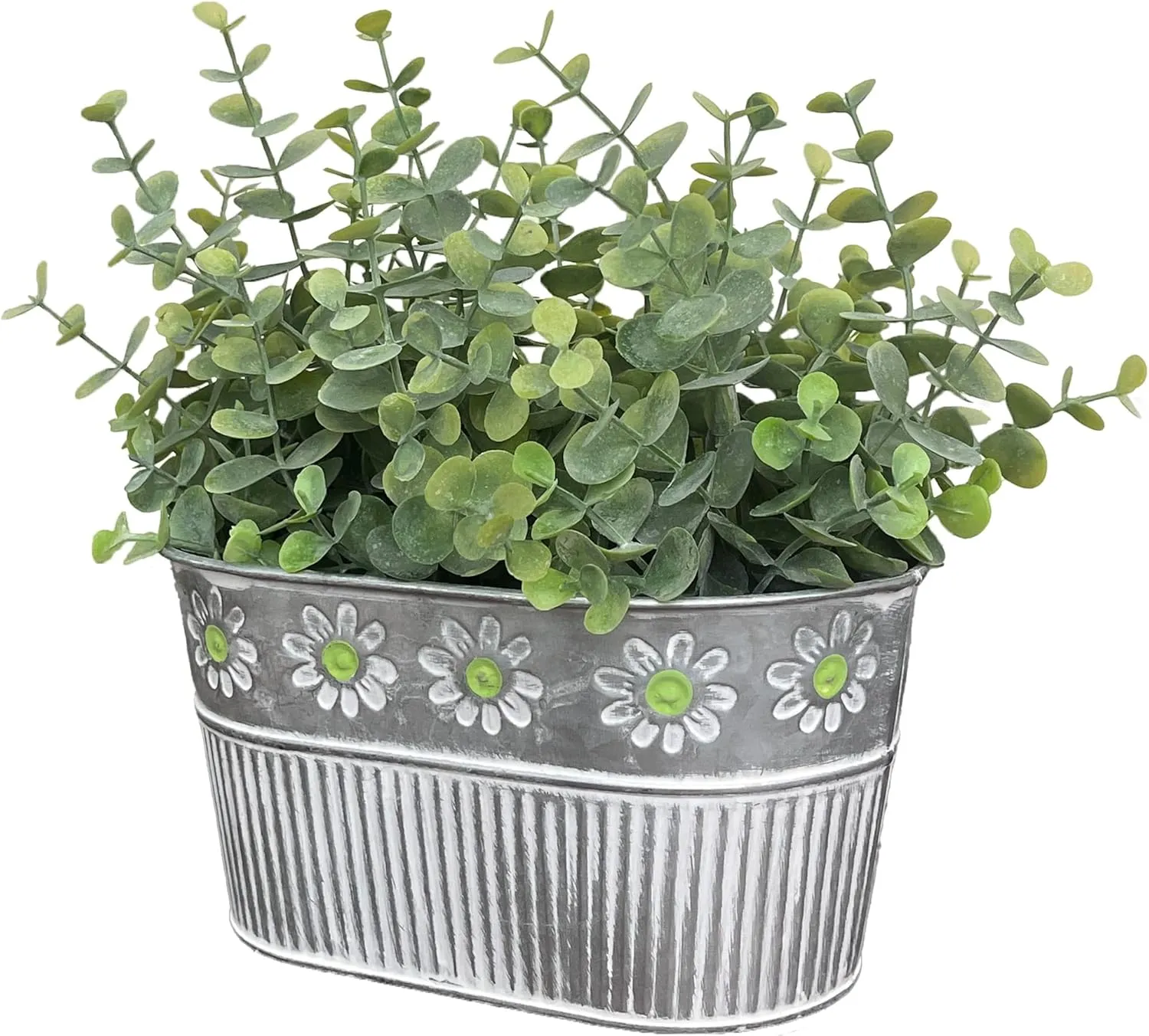 Artificial Eucalyptus Plant in Rectangular Metal Pot with Green Flower Decoration, Potted Eucalyptus Greeney Farmhouse Table Centerpiece for Home and Office