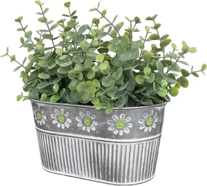 Artificial Eucalyptus Plant in Rectangular Metal Pot with Green Flower Decoration, Potted Eucalyptus Greeney Farmhouse Table Centerpiece for Home and Office