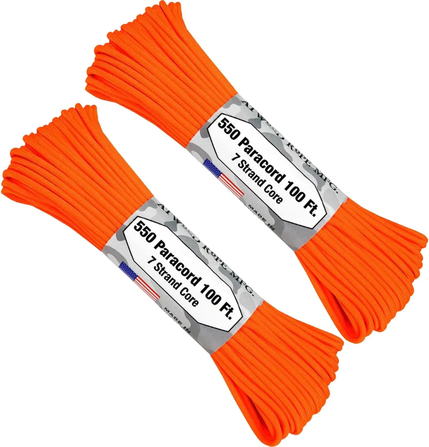Atwood Rope - Neon Orange 550 Paracord, 7 Strand Core 1/8 inch x 100 Foot - 2 Pack