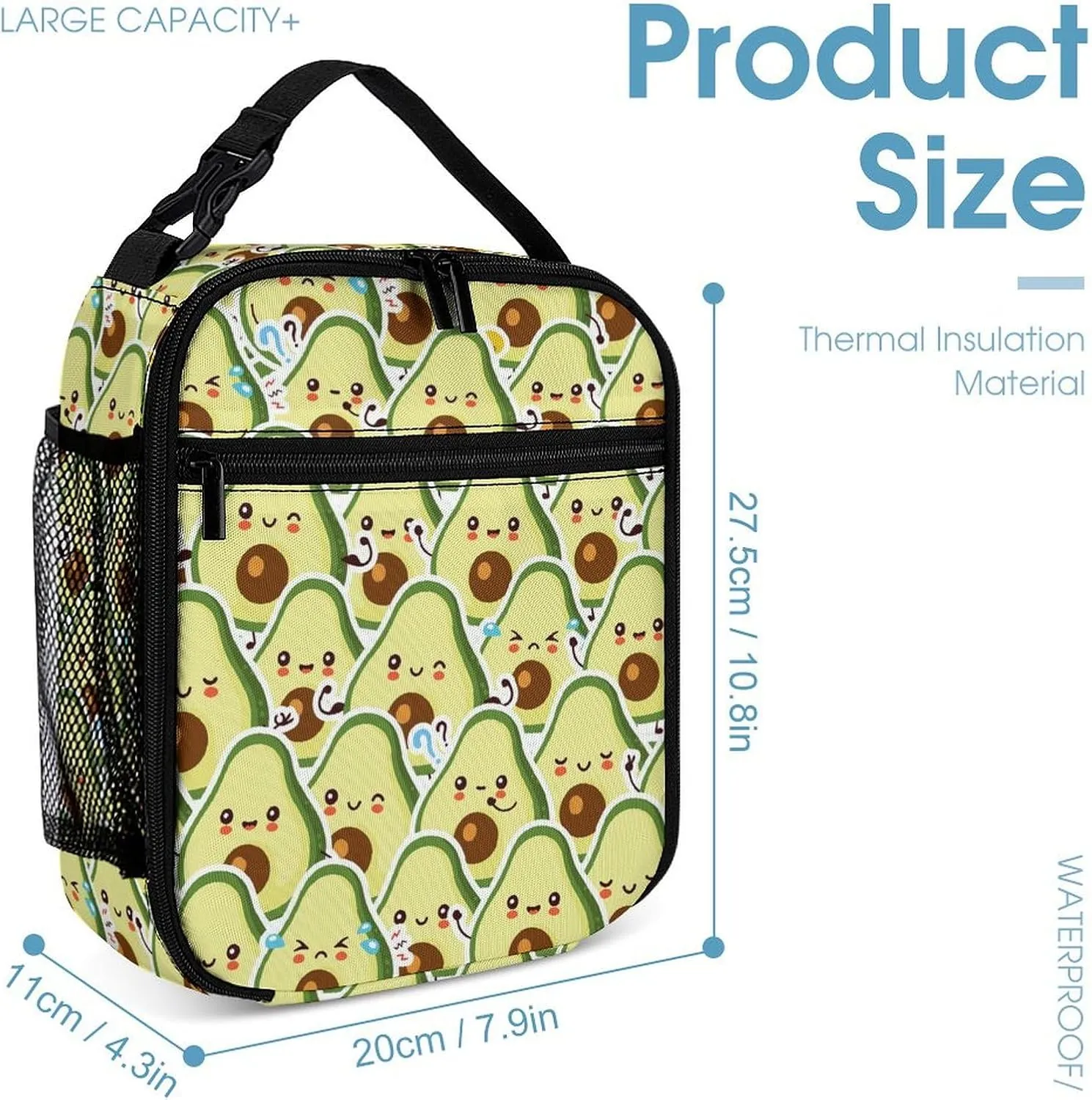 Avocado Backpack with Lunch Box & Pencil Case for Kids Girls Boys School, 16 Inch Cute Avocado Bookbag, School Backpack for Students Children, Lightweight, Large Capacity