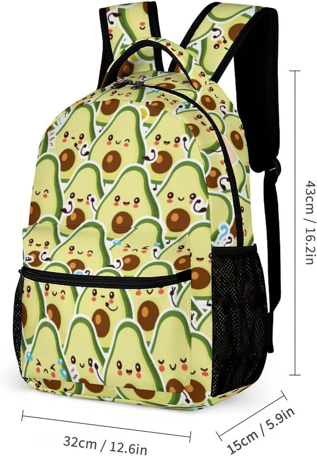 Avocado Backpack with Lunch Box & Pencil Case for Kids Girls Boys School, 16 Inch Cute Avocado Bookbag, School Backpack for Students Children, Lightweight, Large Capacity