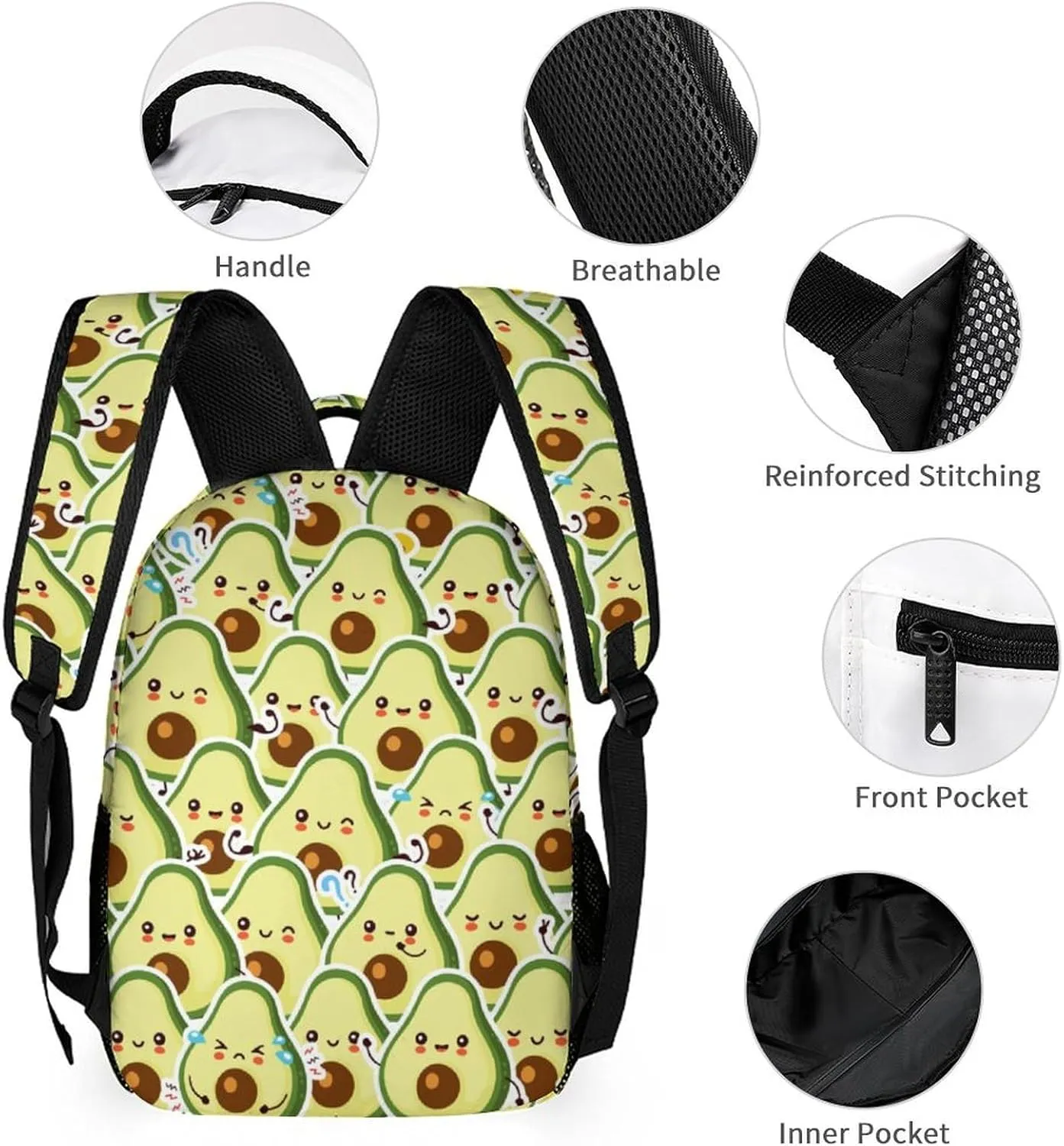 Avocado Backpack with Lunch Box & Pencil Case for Kids Girls Boys School, 16 Inch Cute Avocado Bookbag, School Backpack for Students Children, Lightweight, Large Capacity