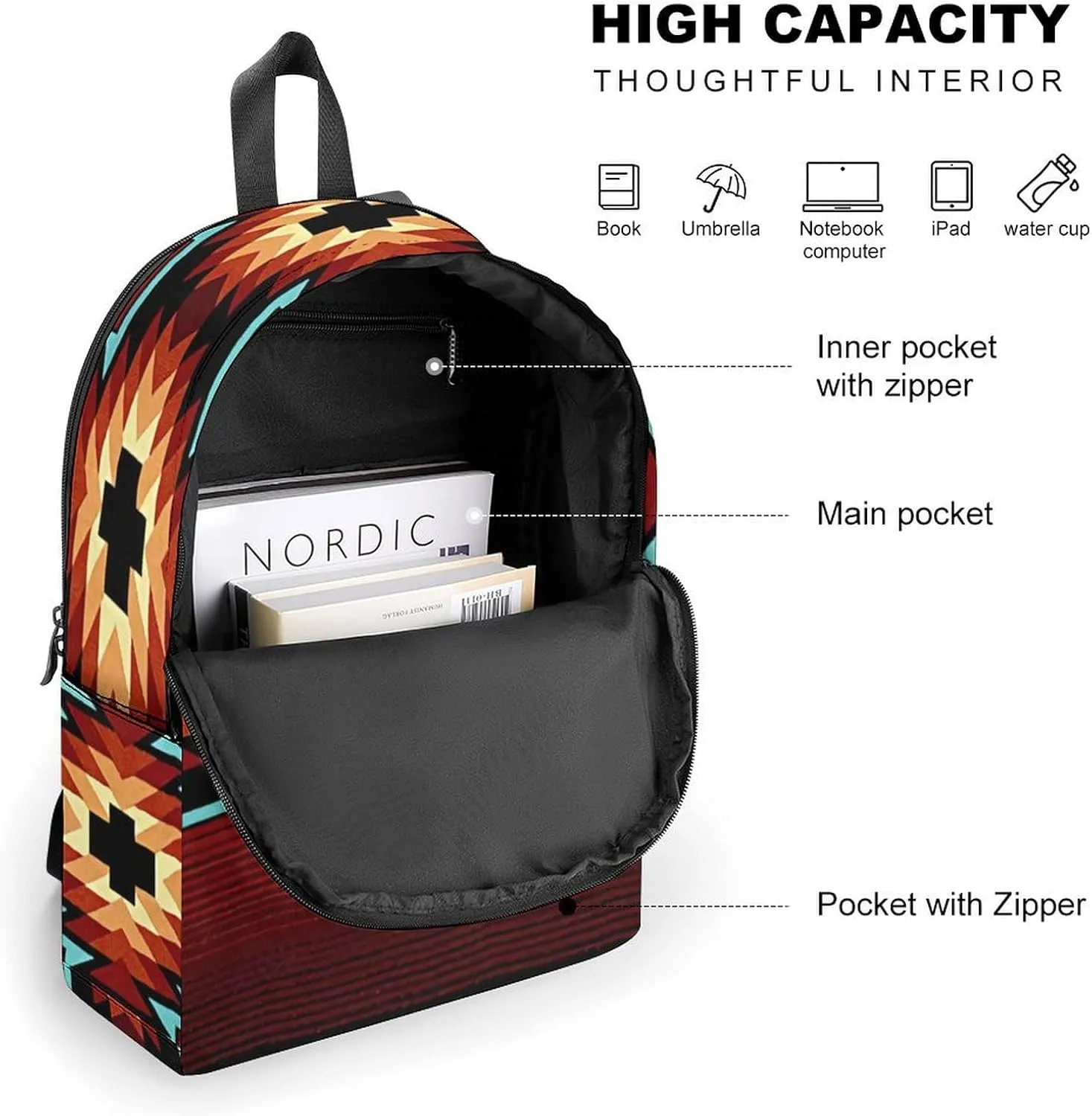 Aztec Tribal Durable And Stylish Semi Full Print Backpack