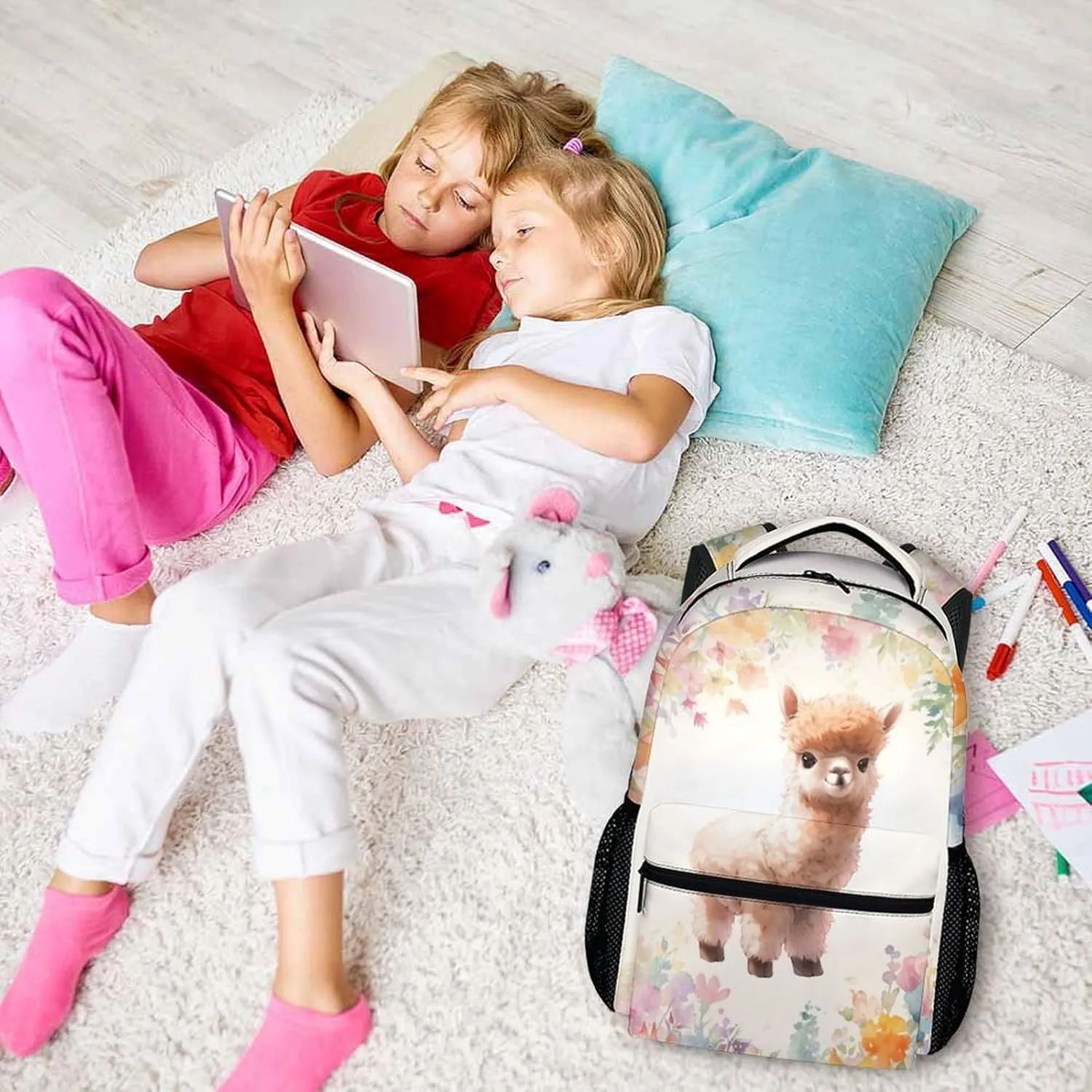 Backpack for Kids, Cute Alpaca Bookbag, 17 Inch Casual Kids Schoolbag for Gift, Large Capacity Bookbag for Preschool Elementary Kindergarten School Picnic