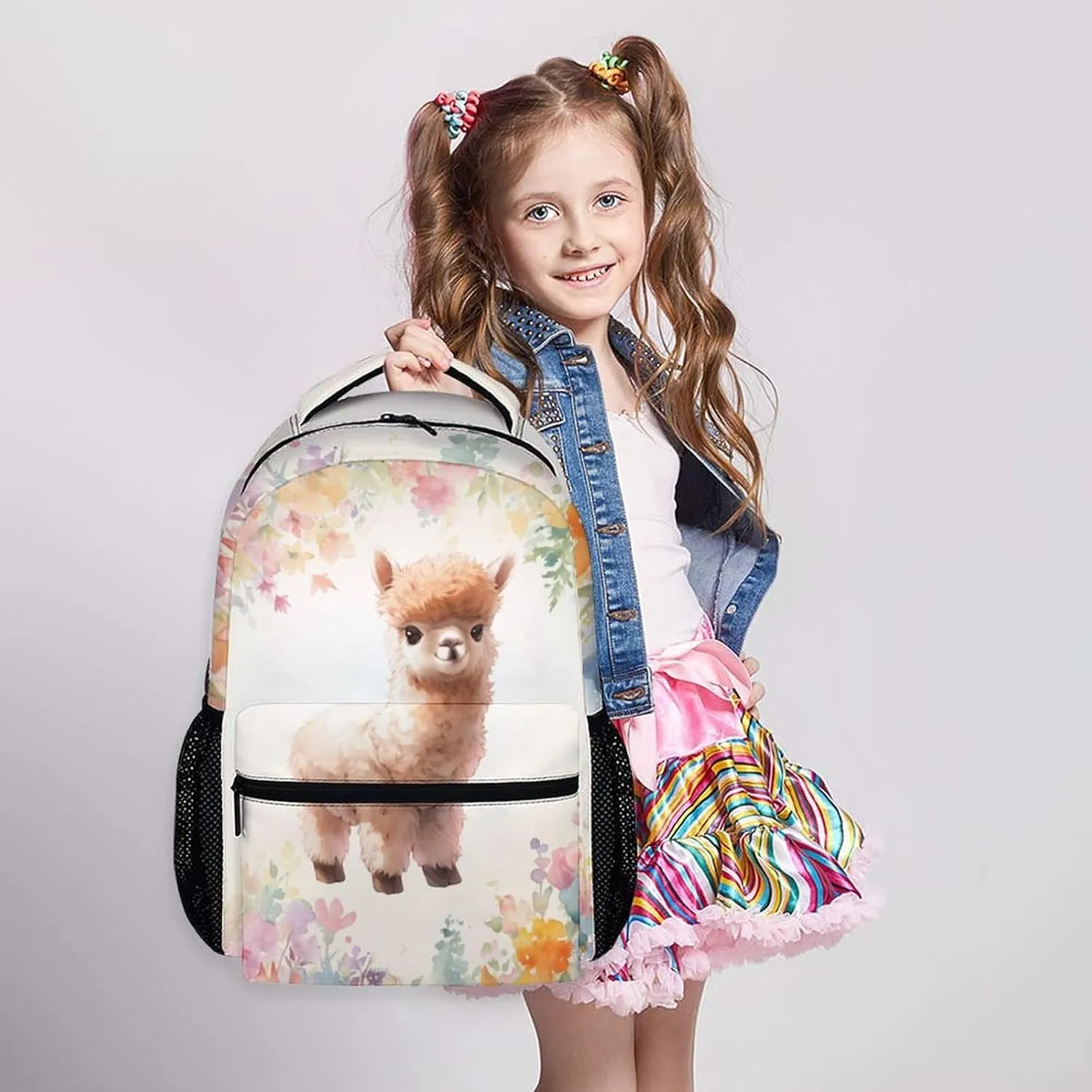 Backpack for Kids, Cute Alpaca Bookbag, 17 Inch Casual Kids Schoolbag for Gift, Large Capacity Bookbag for Preschool Elementary Kindergarten School Picnic