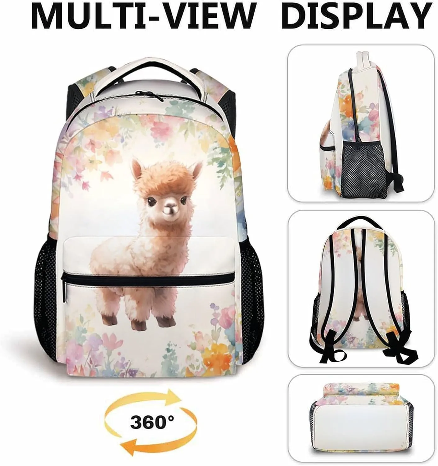 Backpack for Kids, Cute Alpaca Bookbag, 17 Inch Casual Kids Schoolbag for Gift, Large Capacity Bookbag for Preschool Elementary Kindergarten School Picnic