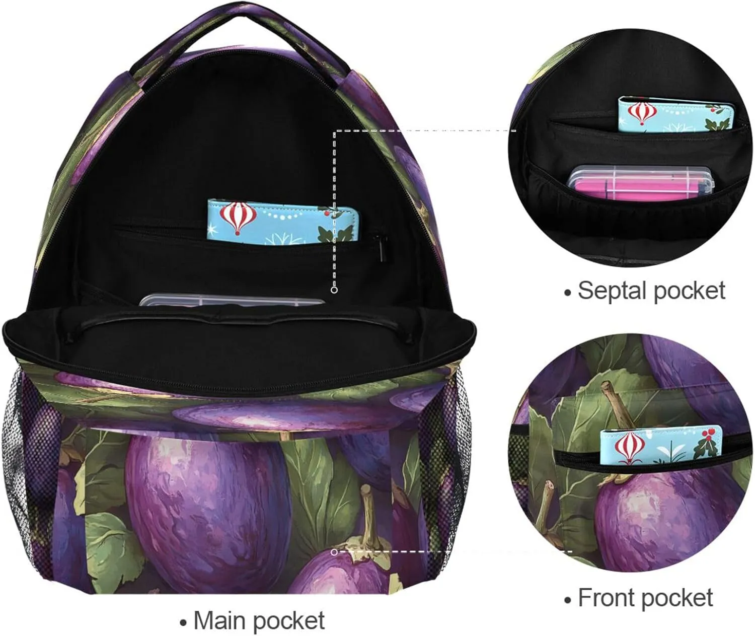 Backpack for Teacher Nurse Waterproof Stylish Travel Bags with Chest Strap Gift Men & Women Eggplant Danish Style