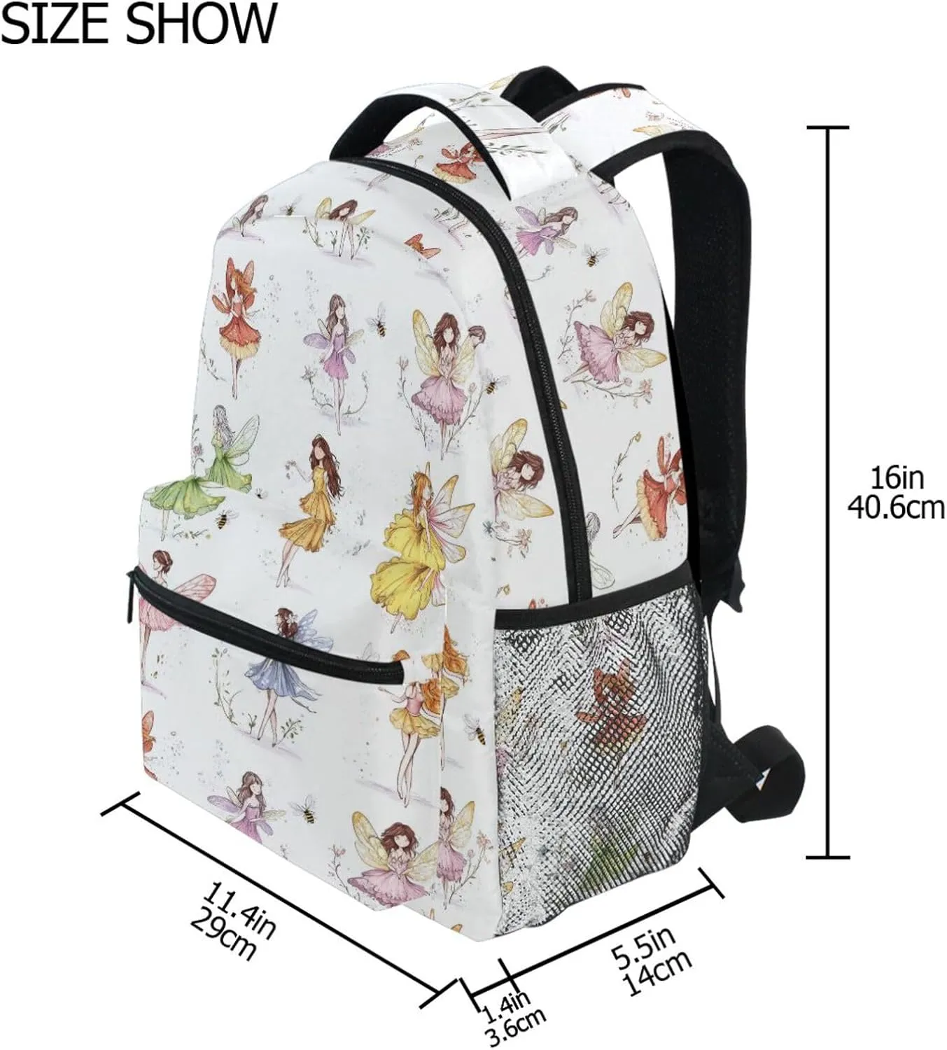 Backpack for Teenager Waterproof School Book Bag with Chest Strap for College Work Cartoon Sweet Fairy