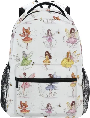 Backpack for Teenager Waterproof School Book Bag with Chest Strap for College Work Cartoon Sweet Fairy