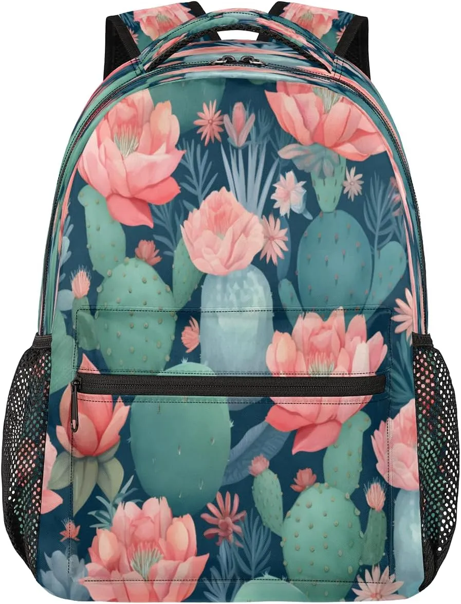 Backpack for Women Men, Waterproof Western Tropical Desert Succulent Plant Casual Back Pack, Lightweight Wild Cactus Flowers Daypack Bag for Travel Camping Work