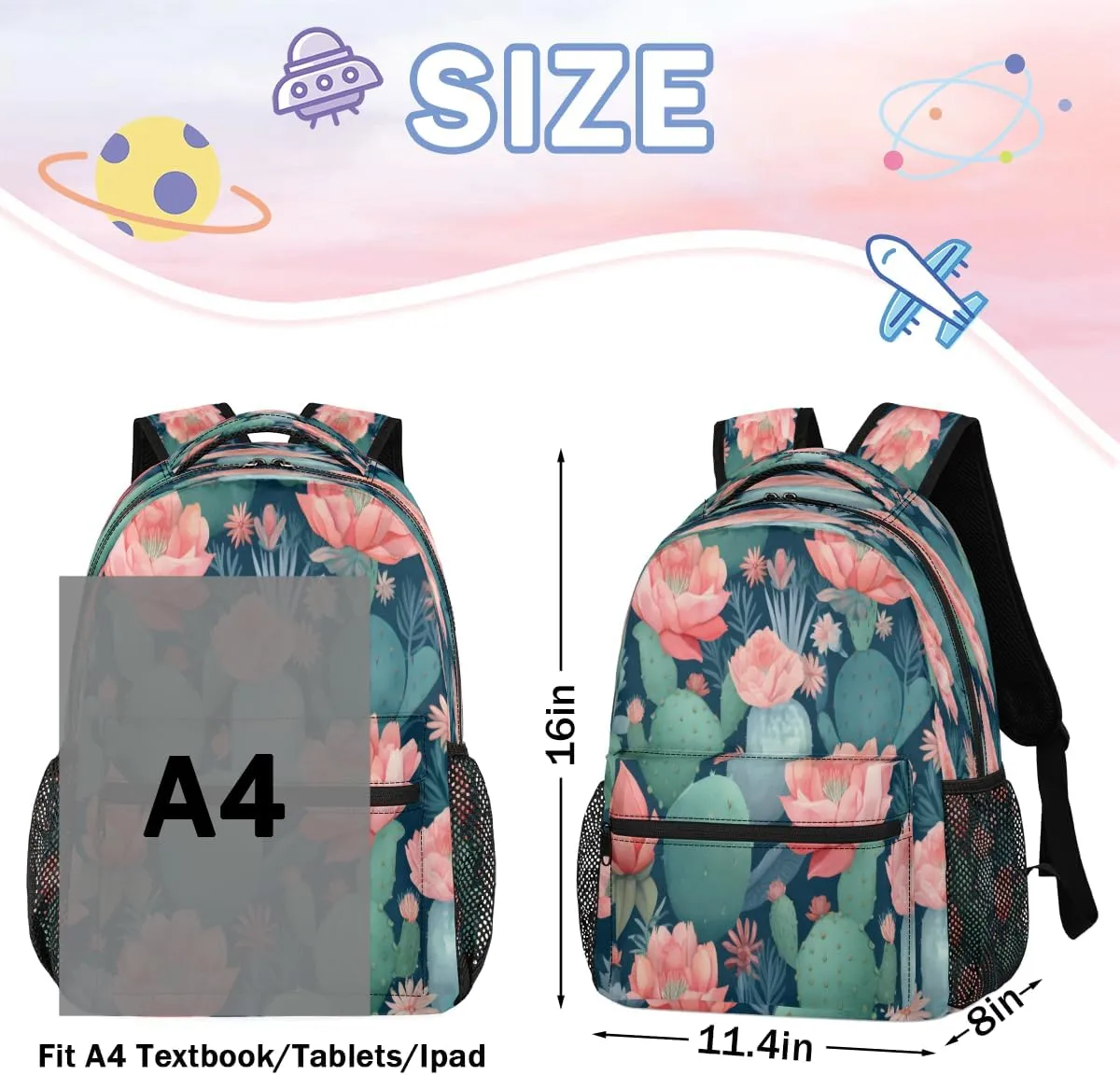 Backpack for Women Men, Waterproof Western Tropical Desert Succulent Plant Casual Back Pack, Lightweight Wild Cactus Flowers Daypack Bag for Travel Camping Work