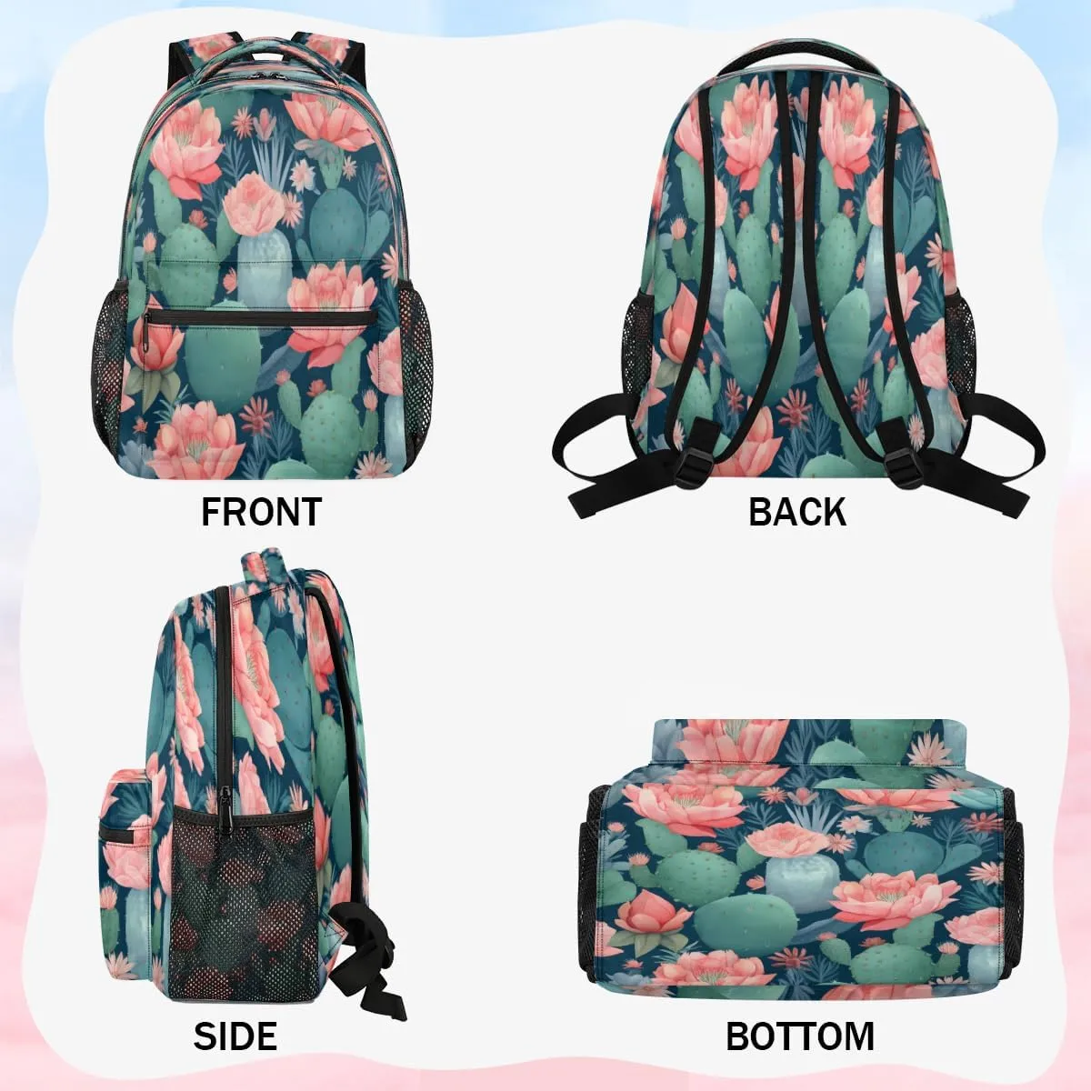 Backpack for Women Men, Waterproof Western Tropical Desert Succulent Plant Casual Back Pack, Lightweight Wild Cactus Flowers Daypack Bag for Travel Camping Work
