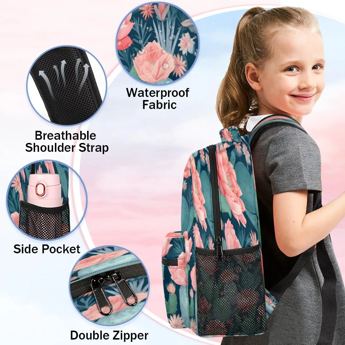 Backpack for Women Men, Waterproof Western Tropical Desert Succulent Plant Casual Back Pack, Lightweight Wild Cactus Flowers Daypack Bag for Travel Camping Work