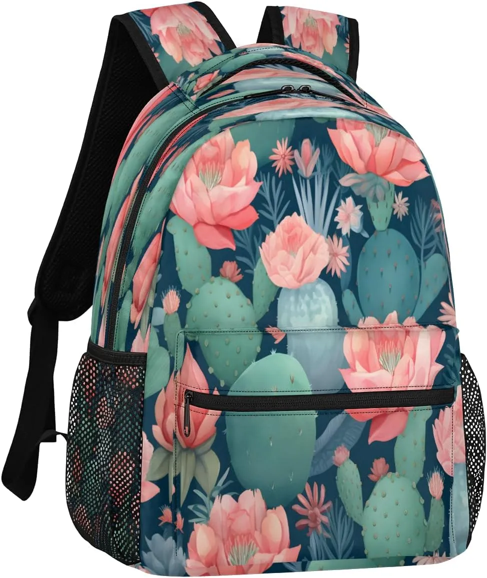 Backpack for Women Men, Waterproof Western Tropical Desert Succulent Plant Casual Back Pack, Lightweight Wild Cactus Flowers Daypack Bag for Travel Camping Work