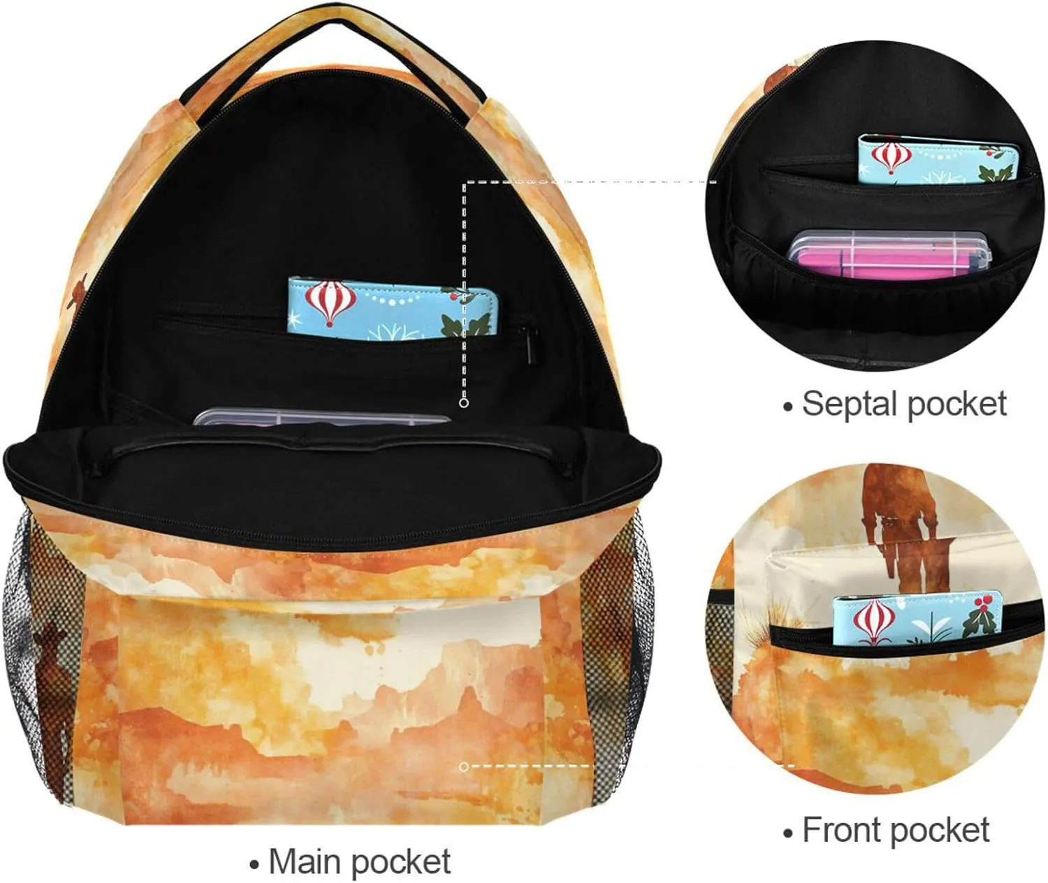 Backpacks for Men Women Fashion School Book Bag with Chest Strap for College Work Western Cowboy Boots Cowboy Vast Desert