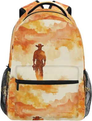 Backpacks for Men Women Fashion School Book Bag with Chest Strap for College Work Western Cowboy Boots Cowboy Vast Desert