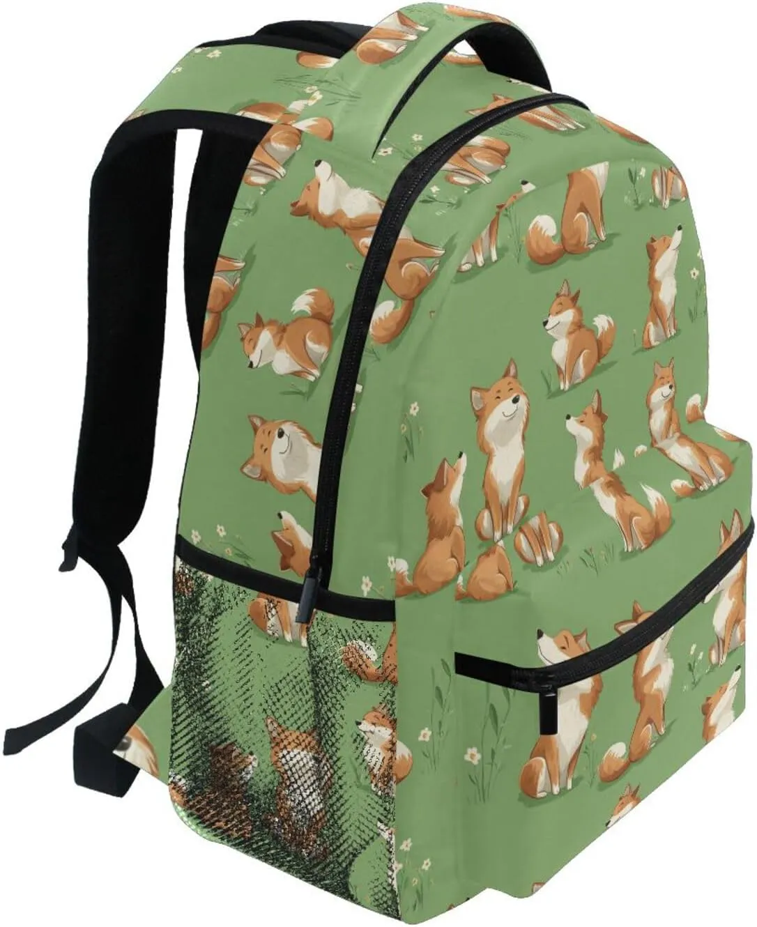 Backpacks for Teens Boys Girls Fashion School Book Bag with Chest Strap for College Work Cartoon Sweet Fox Green
