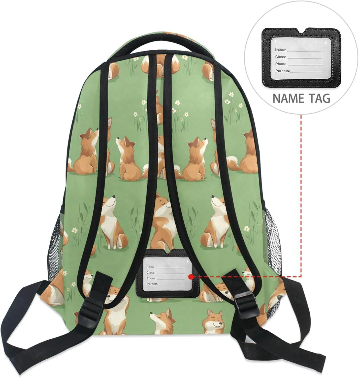 Backpacks for Teens Boys Girls Fashion School Book Bag with Chest Strap for College Work Cartoon Sweet Fox Green