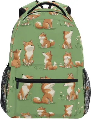 Backpacks for Teens Boys Girls Fashion School Book Bag with Chest Strap for College Work Cartoon Sweet Fox Green
