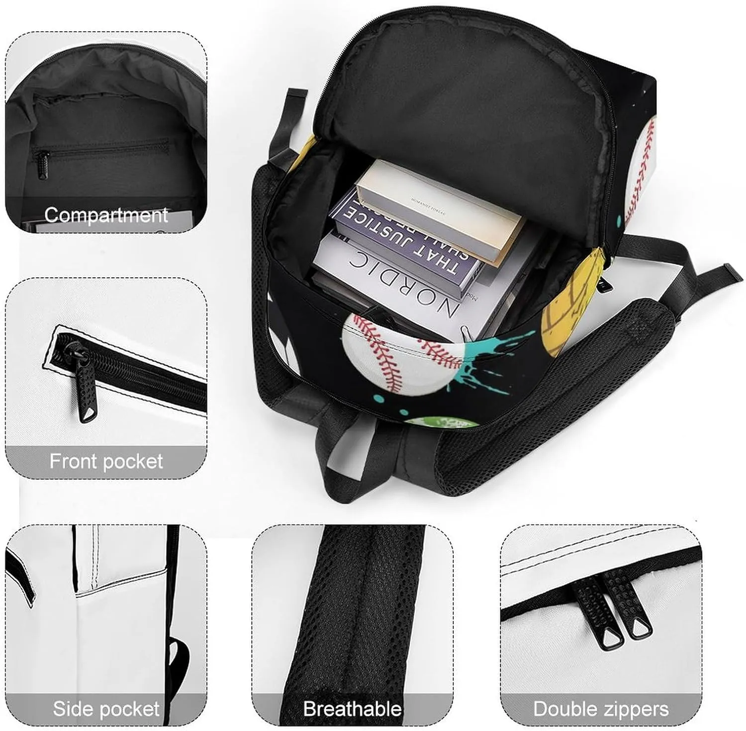 Ball Sport Durable And Stylish Semi Full Print Backpack