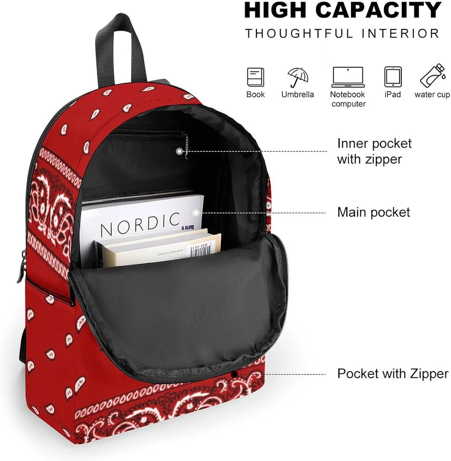 Bandana Red Durable And Stylish Semi Full Print Backpack