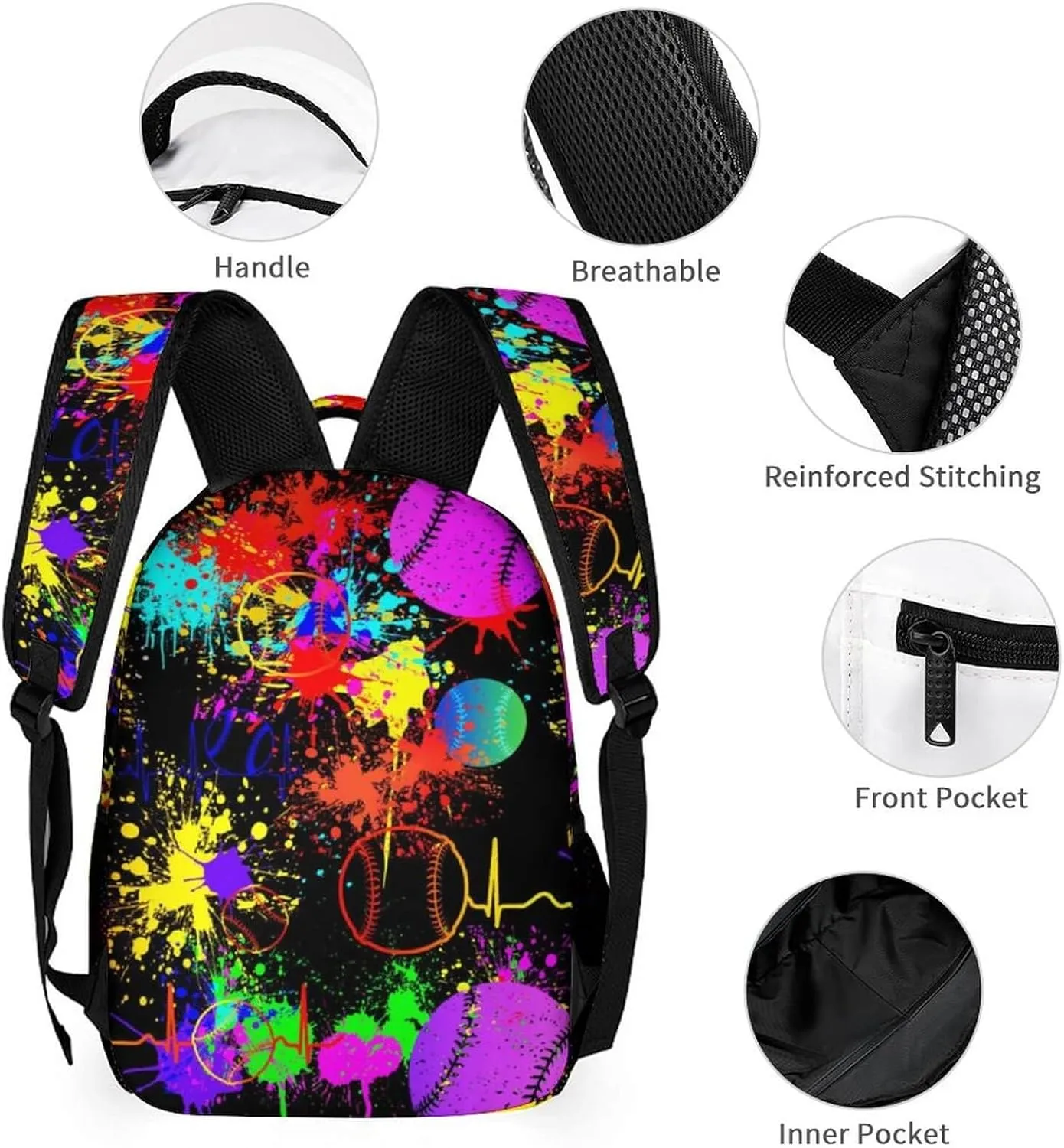 Baseball Backpack with Lunch Box & Pencil Case for Kids Girls Boys School, 16 Inch Cool Baseball Bookbag, School Backpack for Students Children, sustainable, Lightweight, Large Capacity