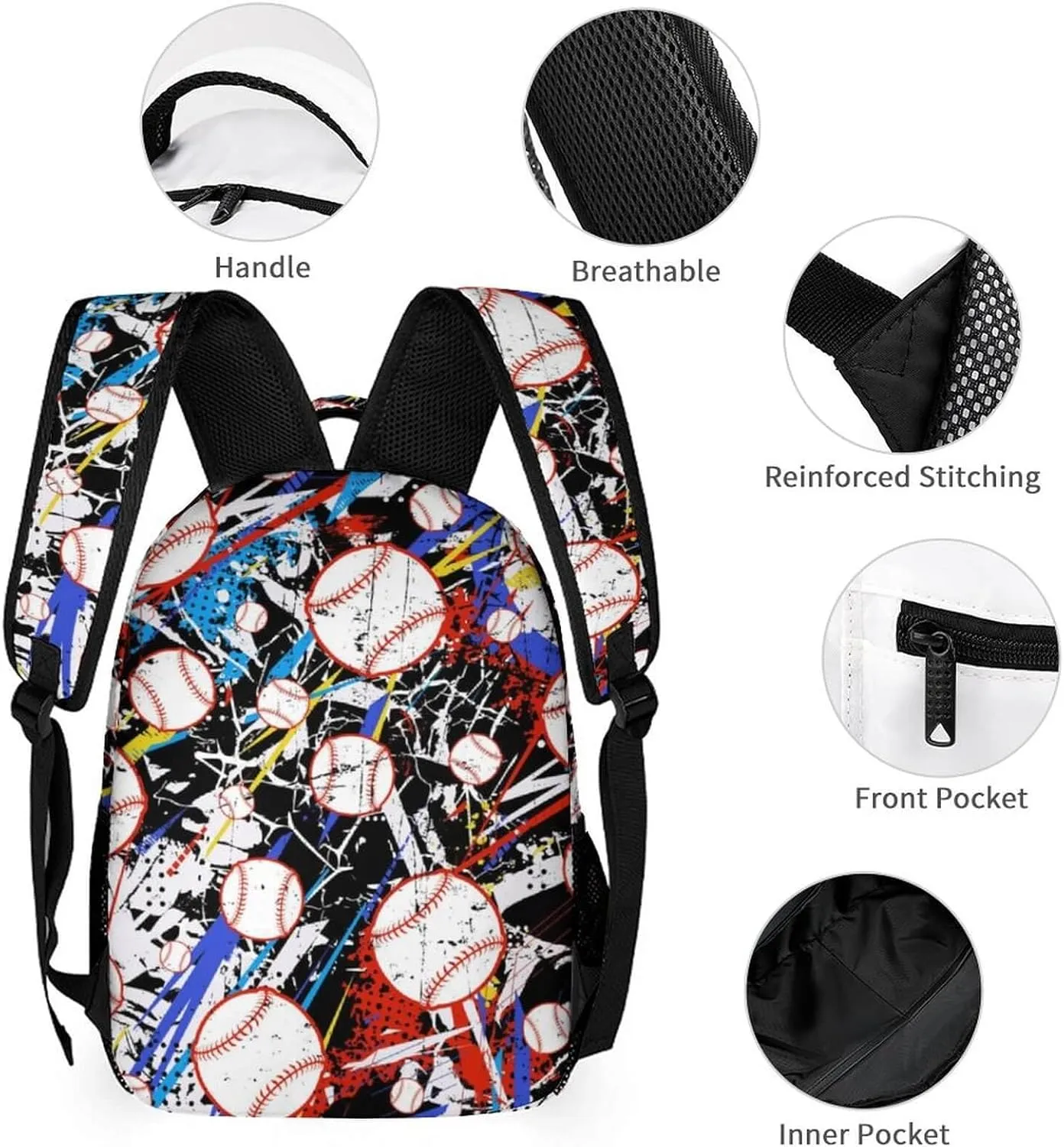 Baseball Backpack with Lunch Box & Pencil Case for Kids Girls Boys School, 16 Inch Cool Baseball Bookbag, School Backpack for Students Children, sustainable, Lightweight, Large Capacity