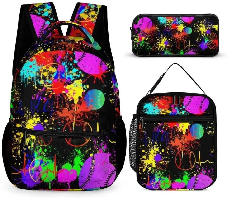 Baseball Backpack with Lunch Box & Pencil Case for Kids Girls Boys School, 16 Inch Cool Baseball Bookbag, School Backpack for Students Children, sustainable, Lightweight, Large Capacity