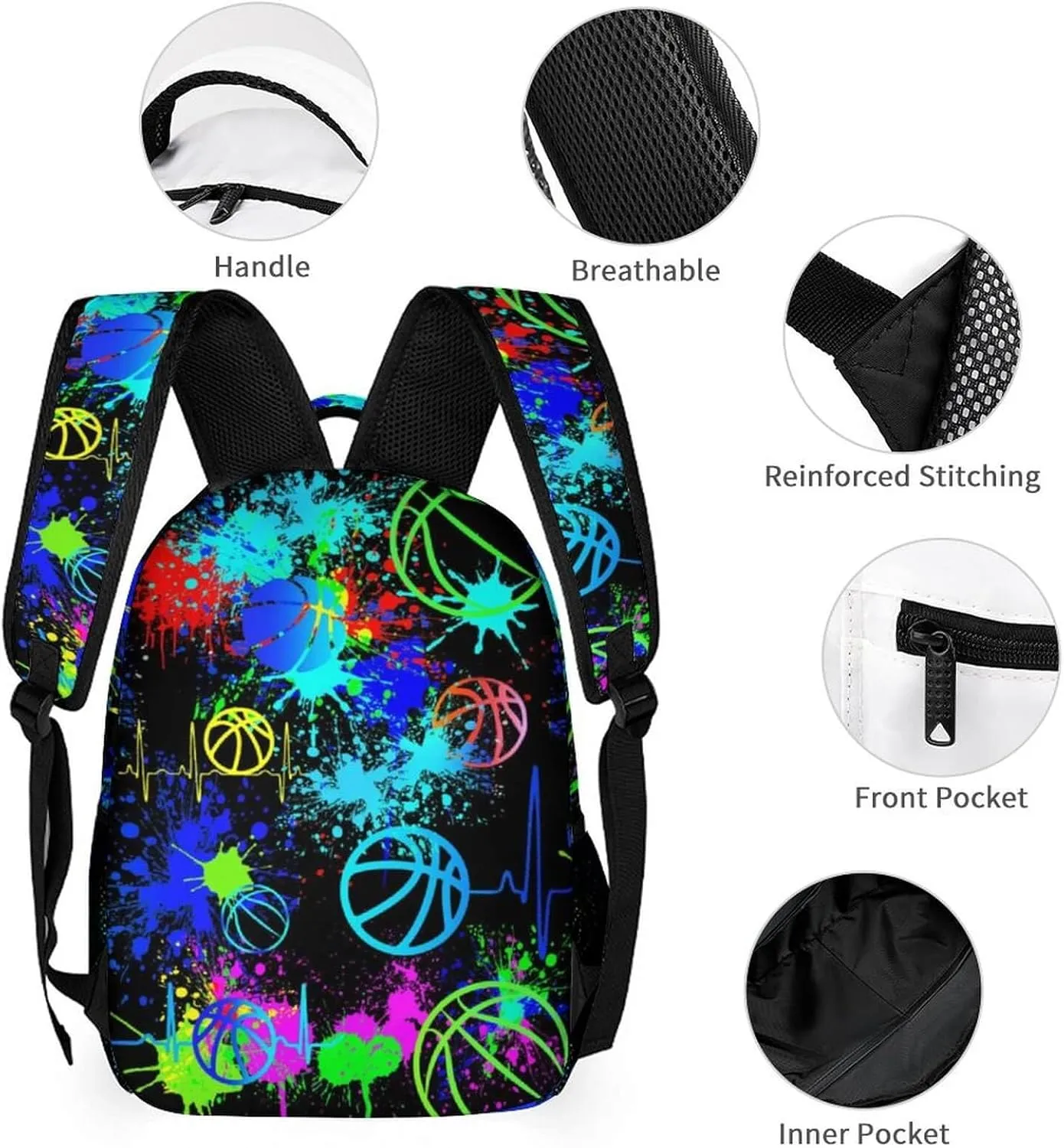 Basketball Backpack with Lunch Box & Pencil Case for Kids Girls Boys School, 16 Inch Cool Basketball Bookbag, School Backpack for Students Children, sustainable, Lightweight, Large Capacity