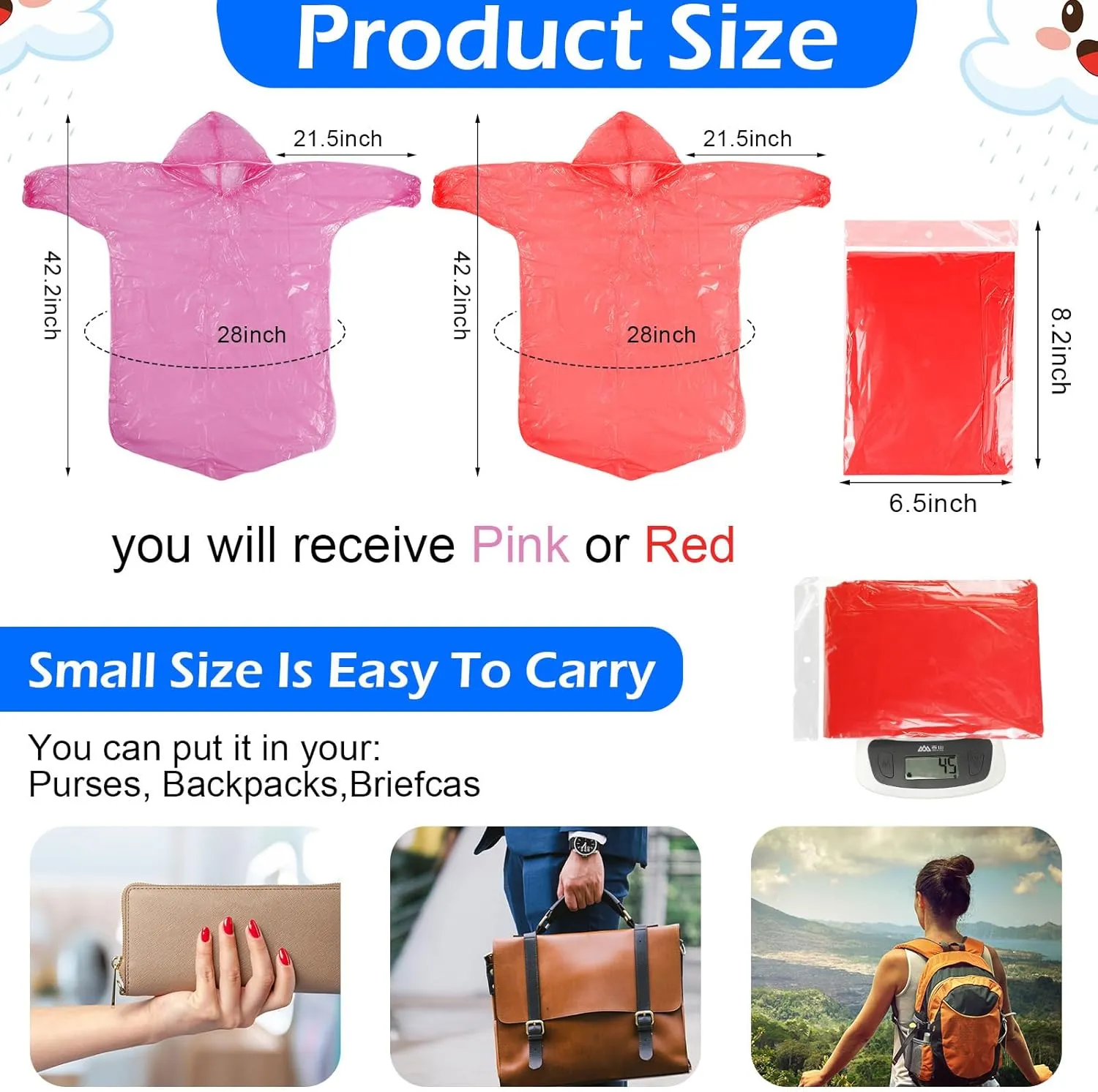 Berlune 30 Pcs Kid Rain Ponchos Bulk Disposable Ponchos for Kid Emergency Raincoat with Drawstring Hood and Elastic Sleeves
