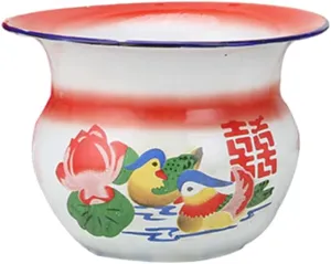 BESPORTBLE Vintage Enamel Spittoon Chamber Pot - Portable Urinal for Home, Camping, Travel - Red Persimmon Design for Elderly, Children, Pregnant Women