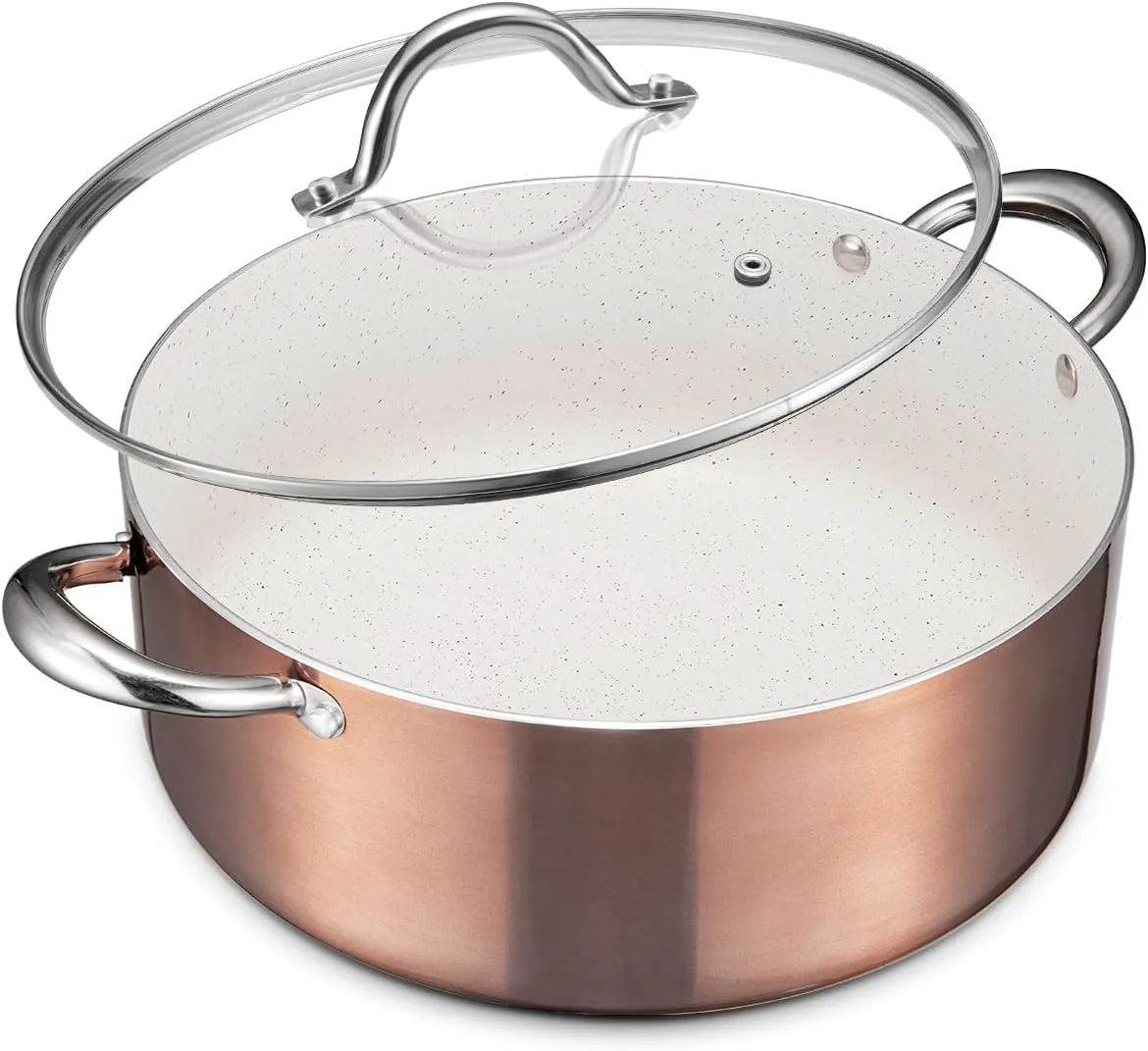 BEZIA 8 Quart Nonstick Cooking Pot with Lid, Induction Stock Pot for All Stovetops, Oven Safe