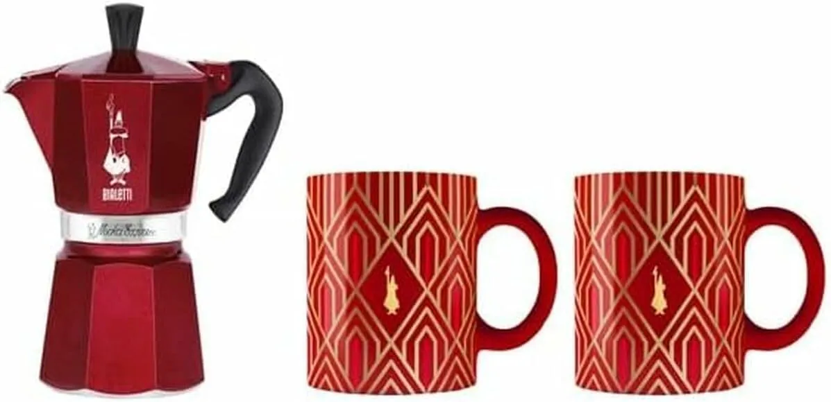 Bialetti Mocha Express 0009910 6 Cups Red   2 Glamorous Deco Mugs