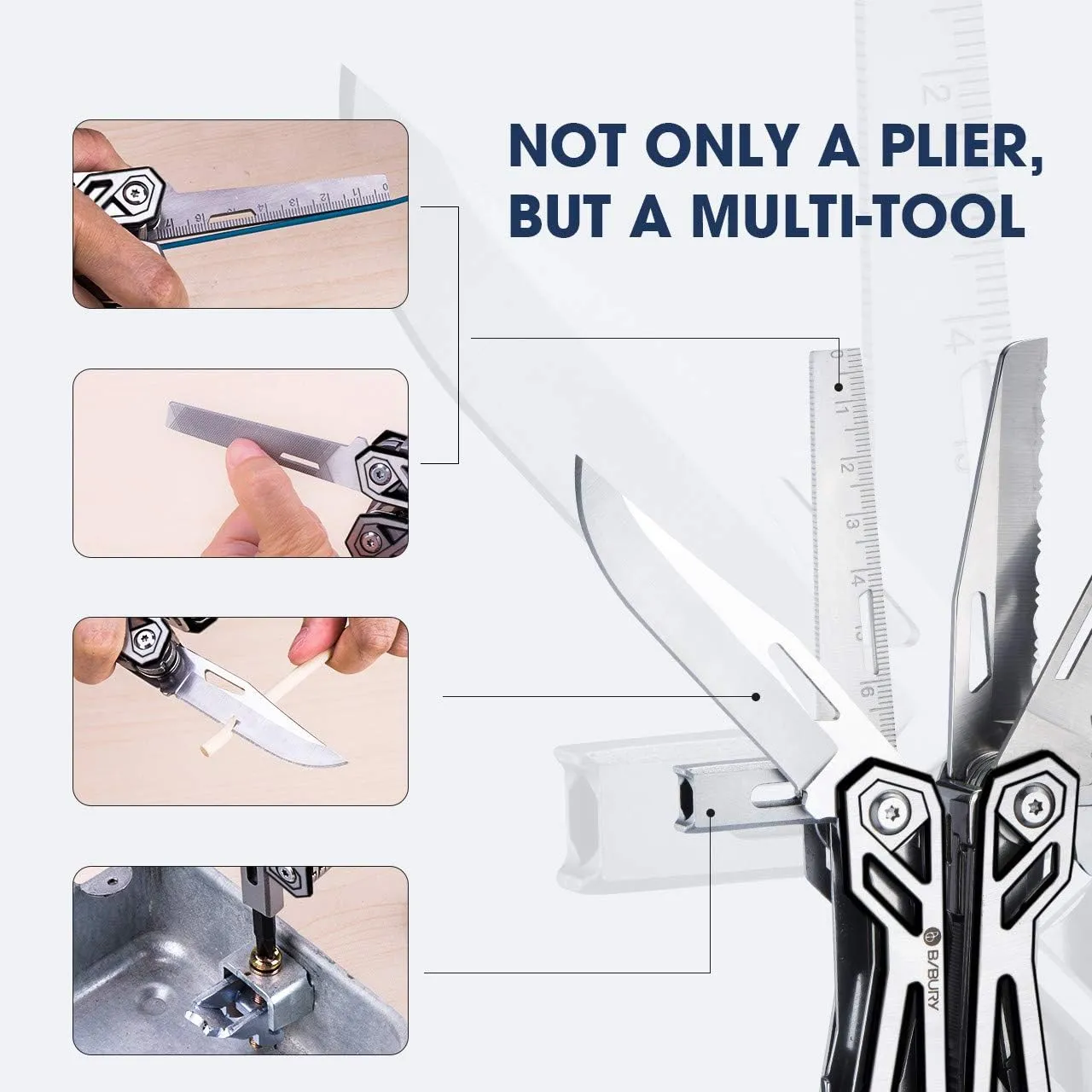 BIBURY 21-in-1 Multitool Pliers, Multi-Purpose Pocket Knife Pliers with Screwdriver Sleeve, 420 Foldable Stainless Steel Safety Locking Design Multi-tool for Survival, Camping, Fishing and Home Repair