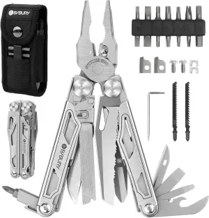 BIBURY Multitool Pliers Pro BI2045, Foldable Multitools with Replaceable Wire Cutters and Saw, Stainless Steel Multi Tool w/Upgraded Scissors and Screwdriver Set, Ideal for Camping, Fishing, Survival