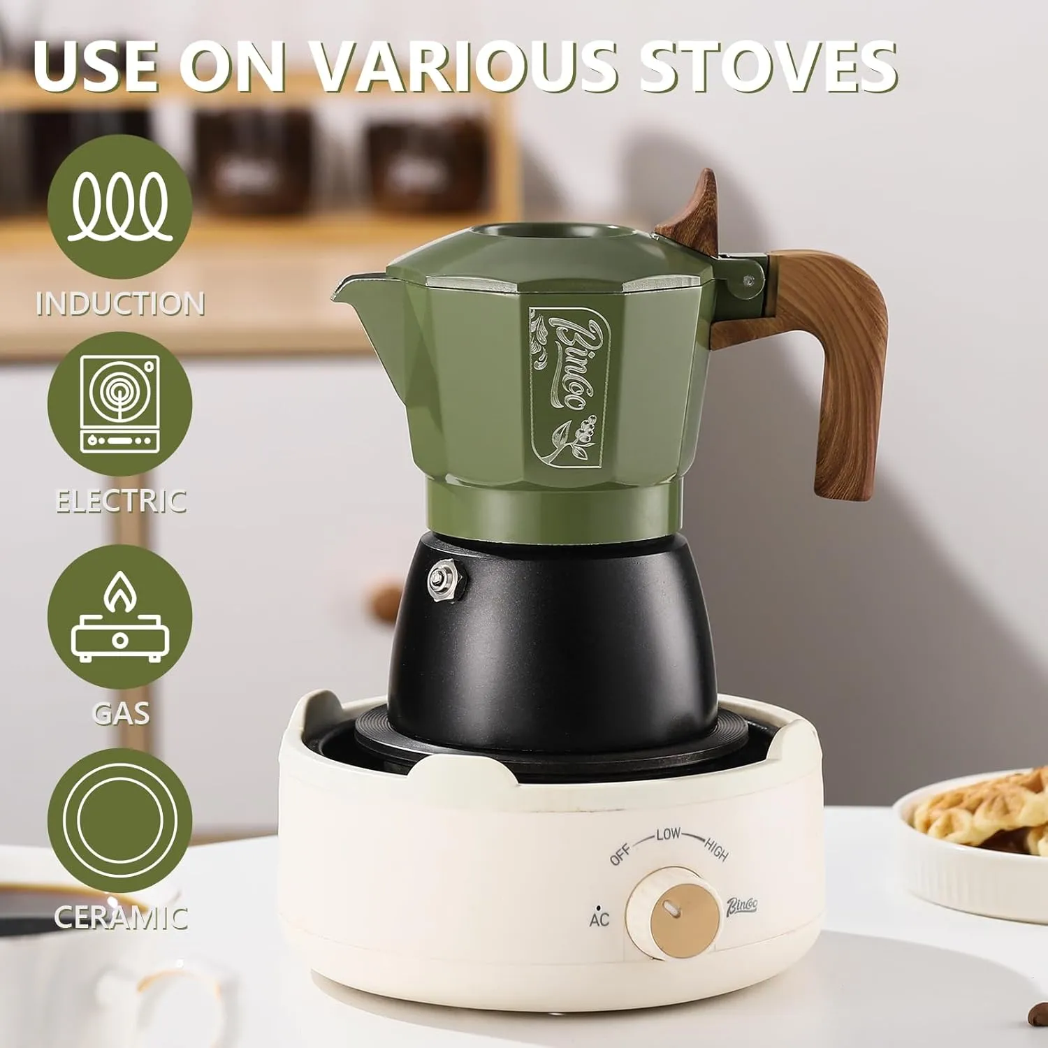 Bincoo Small Espresso Maker Stovetop, 2 Cups Moka Pot Espresso Pot Stovetop,120ml Italian Coffee maker for Cappuccino Latte,Cafetera Cubana