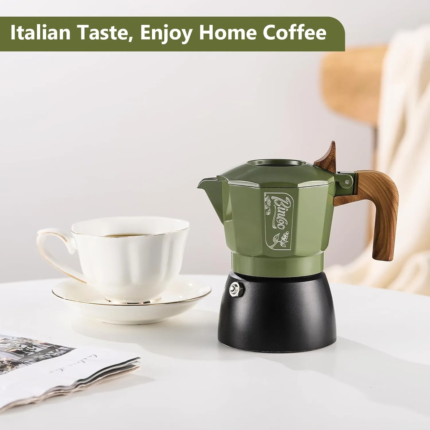 Bincoo Small Espresso Maker Stovetop, 2 Cups Moka Pot Espresso Pot Stovetop,120ml Italian Coffee maker for Cappuccino Latte,Cafetera Cubana