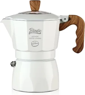 Bincoo Stovetop Espresso Coffee Maker, 2 Cups Aluminum Moka Pot Coffee Pot Coffee Maker for Camping Travel (White)