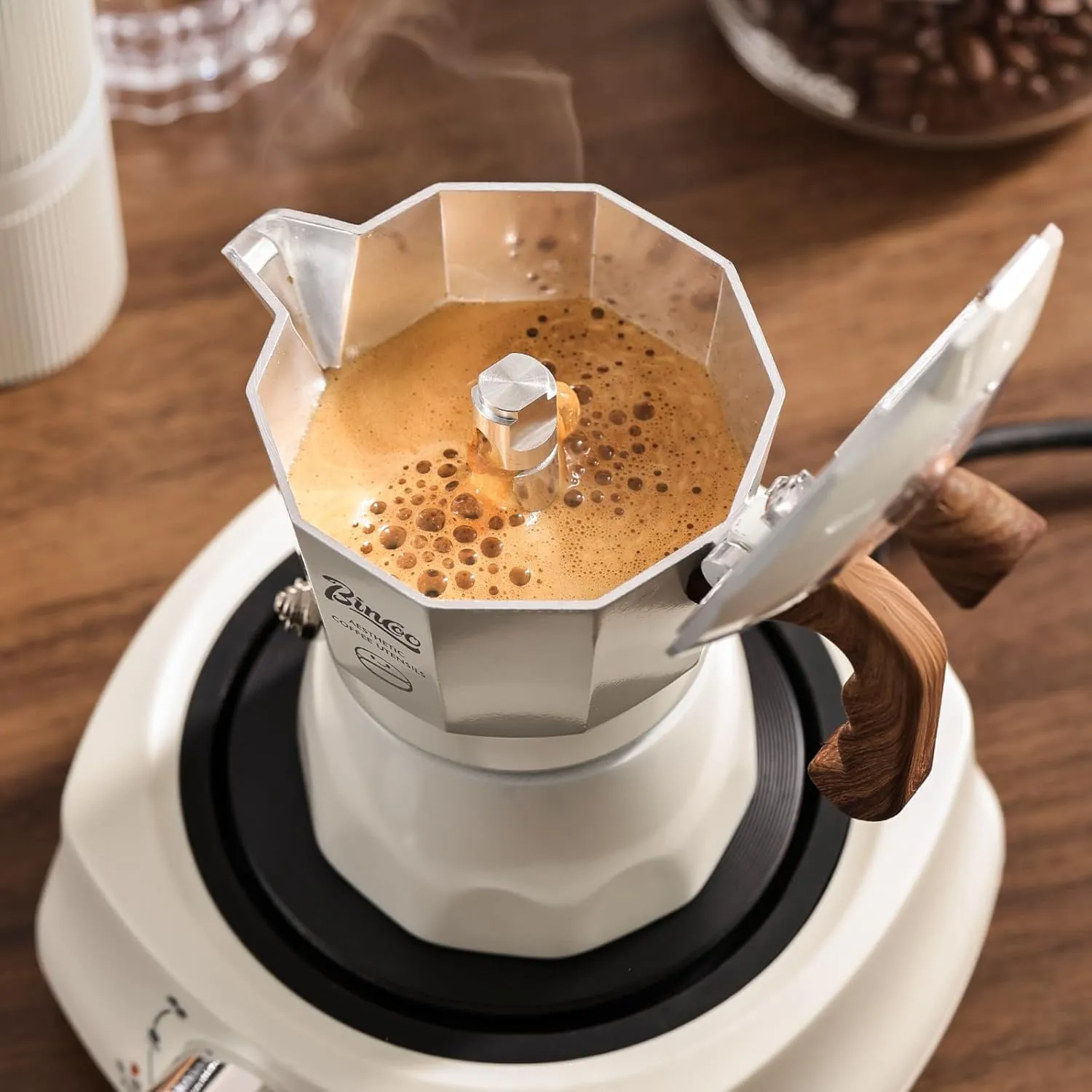 Bincoo Stovetop Espresso Coffee Maker, 2 Cups Aluminum Moka Pot Coffee Pot Coffee Maker for Camping Travel (White)