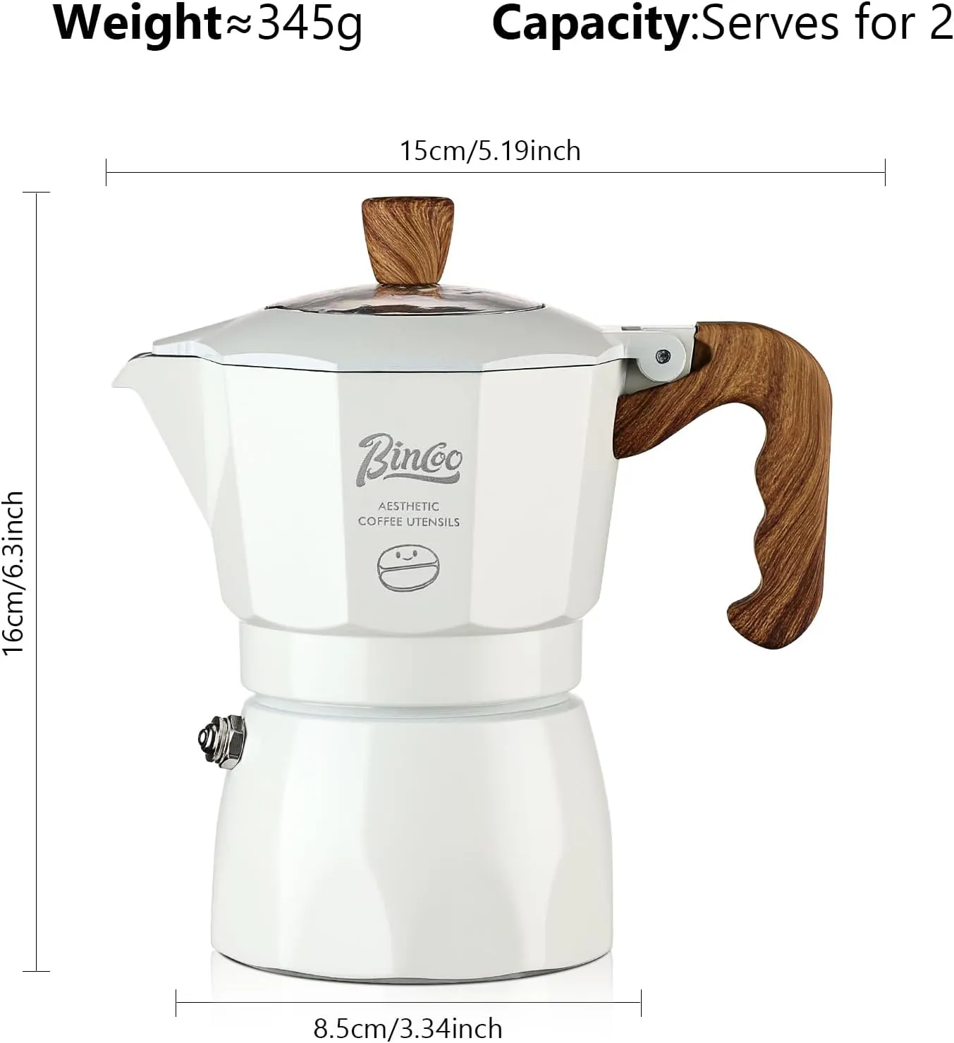 Bincoo Stovetop Espresso Coffee Maker, 2 Cups Aluminum Moka Pot Coffee Pot Coffee Maker for Camping Travel (White)