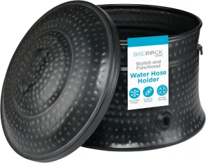 BIRDROCK HOME Water Hose Holder Pot with Lid - 200ft Garden Hose Storage - Alloy Outdoor Pot - Heavy Duty Lawn Keeper - Patio Organizer Container - Hideaway Watering Case - Yard Hose Bin - Charcoal