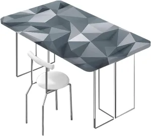 Black Grey Tablecloth for Folding Table Stripe of Triangles Geometry Elastic Edge, Waterproof and wipeable Abstract Fractal Fits up 4 Foot Tables