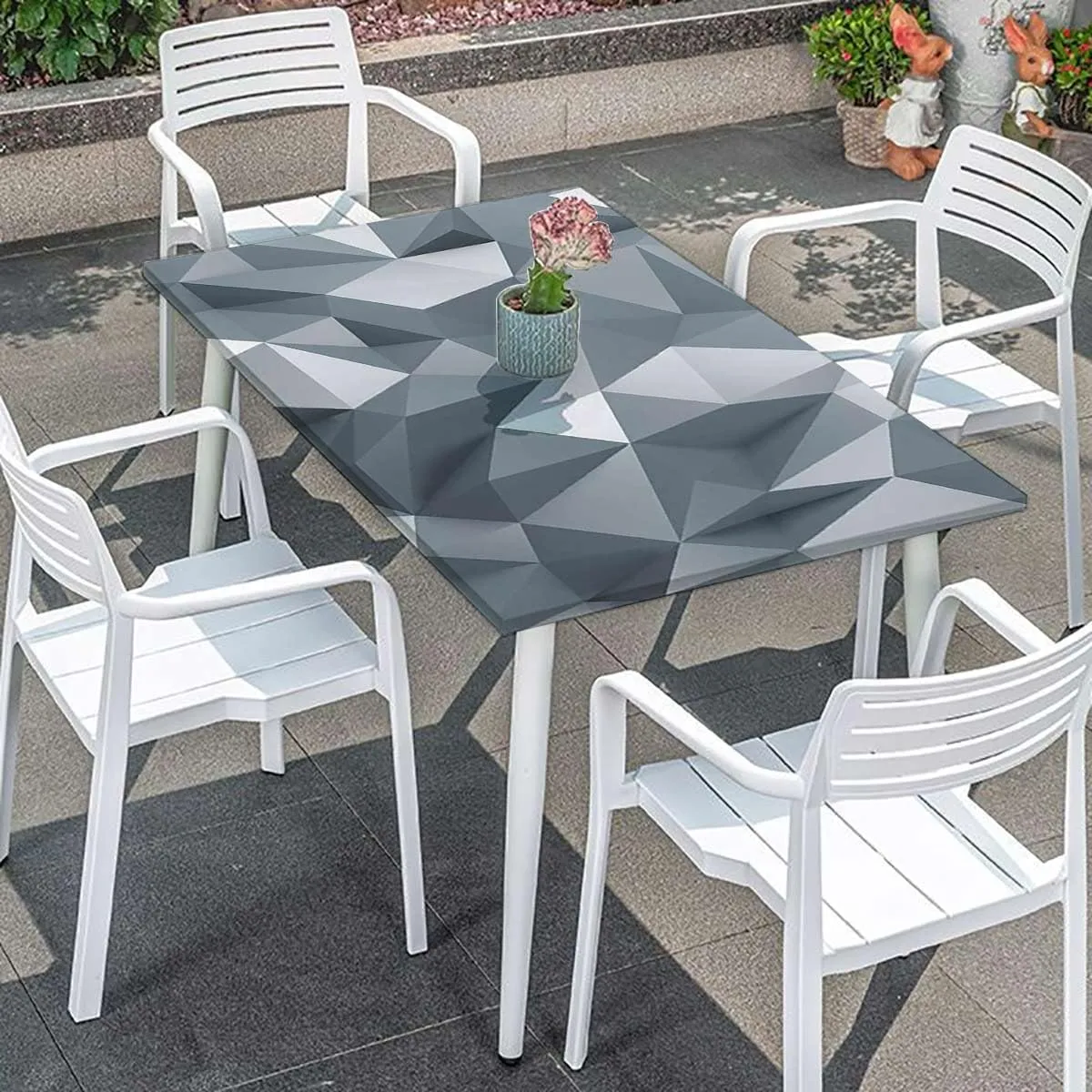Black Grey Tablecloth for Folding Table Stripe of Triangles Geometry Elastic Edge, Waterproof and wipeable Abstract Fractal Fits up 4 Foot Tables