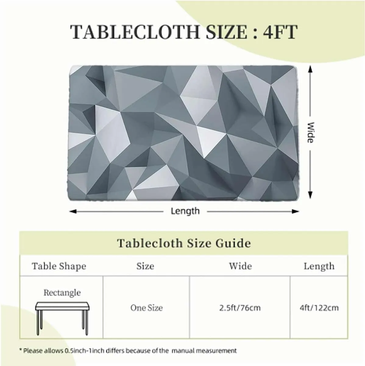 Black Grey Tablecloth for Folding Table Stripe of Triangles Geometry Elastic Edge, Waterproof and wipeable Abstract Fractal Fits up 4 Foot Tables